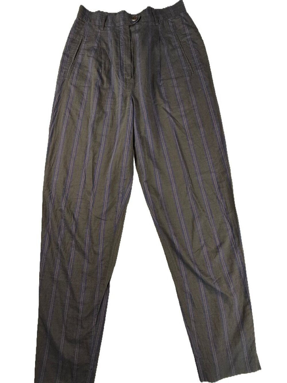 Max Mara Striped Cotton Linen Pleated Trousers Green Blue Tan
